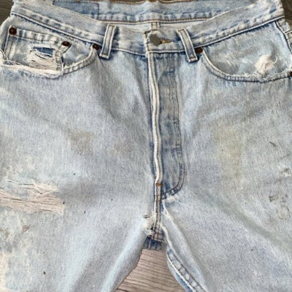 Levis 501 Original Jeans 1980s 80s Button Fly Distressed Batwing Vintage 32 x 30 - Picture 12 of 12